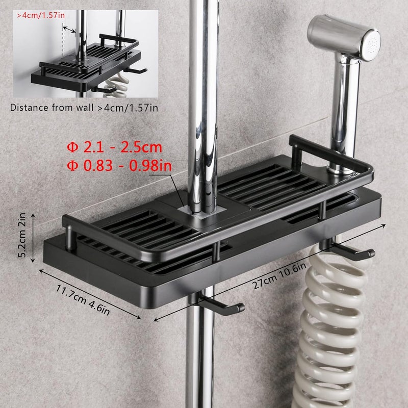 DUFU Shower Rail Caddy Storage Shelf Shower Shelf No Drilling with Hanging Shower Head Holders Two Hooks and Multifunctional Shower Basket Suitable for 22 mm - 25 mm Shower Rail 1 Piece Black - Image 5