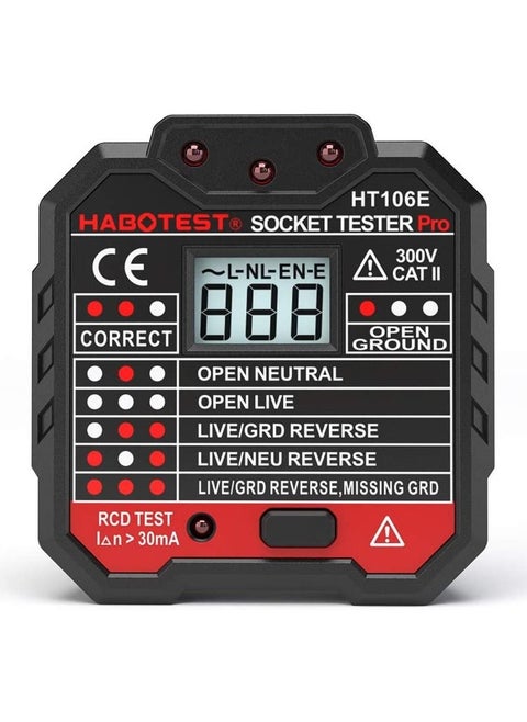 HABOTEST Advanced RCD Electric Socket Tester Automatic Neutral Live Earth Wire Testing Circuit Tester Wall Plug Breaker Finder Electric Leakage Test with Voltage Backlight LCD Display