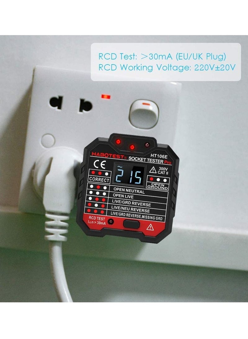 erorex - HABOTEST Advanced RCD Electric Socket Tester Automatic Neutral Live Earth Wire Testing Circuit Tester Wall Plug Breaker Finder Electric Leakage Test with Voltage Backlight LCD Display - Image 1