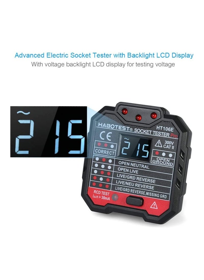 erorex - HABOTEST Advanced RCD Electric Socket Tester Automatic Neutral Live Earth Wire Testing Circuit Tester Wall Plug Breaker Finder Electric Leakage Test with Voltage Backlight LCD Display - Image 1