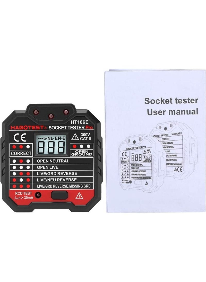 erorex - HABOTEST Advanced RCD Electric Socket Tester Automatic Neutral Live Earth Wire Testing Circuit Tester Wall Plug Breaker Finder Electric Leakage Test with Voltage Backlight LCD Display - Image 1