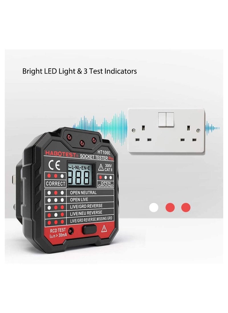 erorex - HABOTEST Advanced RCD Electric Socket Tester Automatic Neutral Live Earth Wire Testing Circuit Tester Wall Plug Breaker Finder Electric Leakage Test with Voltage Backlight LCD Display - Image 1