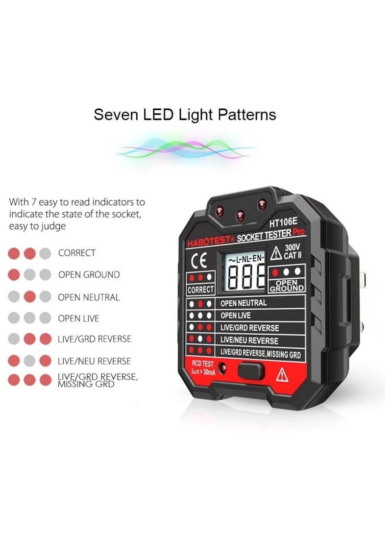 erorex - HABOTEST Advanced RCD Electric Socket Tester Automatic Neutral Live Earth Wire Testing Circuit Tester Wall Plug Breaker Finder Electric Leakage Test with Voltage Backlight LCD Display - Image 1