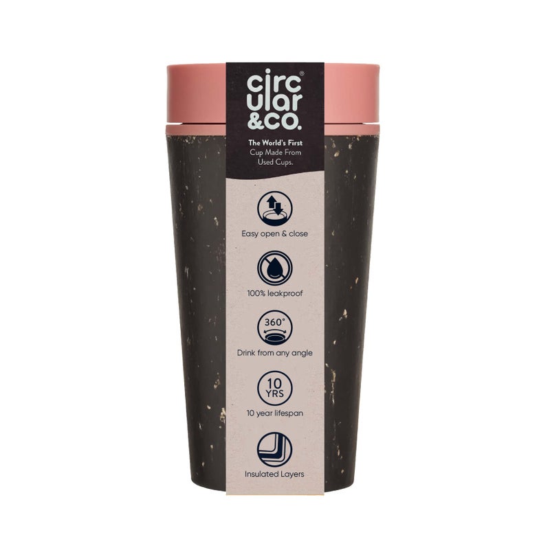 Circular and Co Leakproof Reusable Coffee Cup 12oz/340ml - The World's First Travel Mug Made from Recycled Coffee Cups, 100% Leak-Proof, Sustainable & Insulated (Black & Giggle Pink) - Image 1