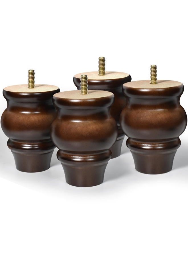 AORYVIC Furniture Legs, Wood Sofa Legs, Turned Couch Legs, Round Furniture Feet for Dresser, Sideboard, Recliner, Coffee Table (Dark Brown, 4 inch) - Image 1