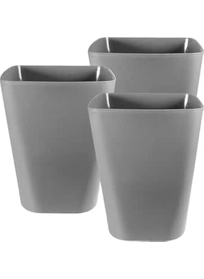 3Pcs Small Gray Plastic Trash Can For Outdoor Office Bathroom Camping - Image 1