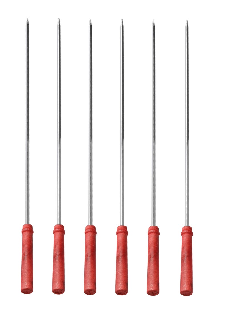 Royalford BBQ Square Skewers Set- RF11680| Pack of Six Skewers with Wooden Handle, Perfect for Indoor, Camping, Hiking and Other Outdoor Entertainment| Strong, Sturdy and Durable Steel Construction| Silver - Image 2
