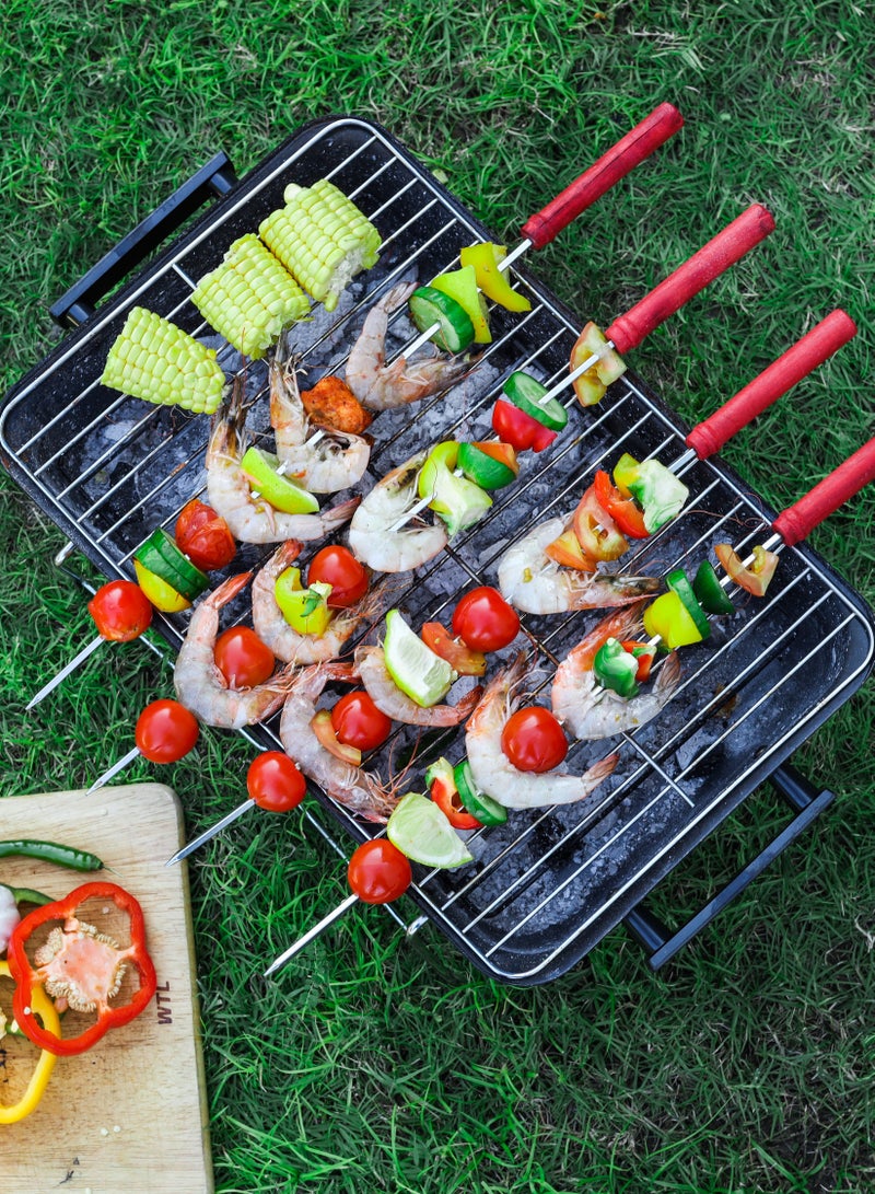 Royalford BBQ Square Skewers Set- RF11680| Pack of Six Skewers with Wooden Handle, Perfect for Indoor, Camping, Hiking and Other Outdoor Entertainment| Strong, Sturdy and Durable Steel Construction| Silver - Image 3