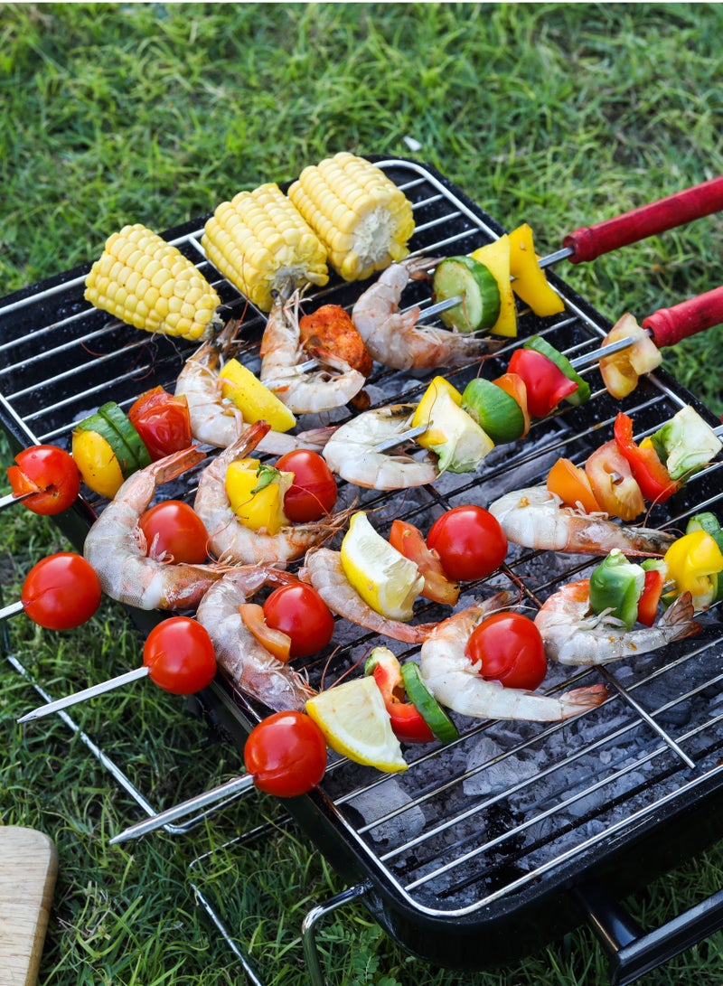 Royalford BBQ Square Skewers Set- RF11680| Pack of Six Skewers with Wooden Handle, Perfect for Indoor, Camping, Hiking and Other Outdoor Entertainment| Strong, Sturdy and Durable Steel Construction| Silver - Image 4