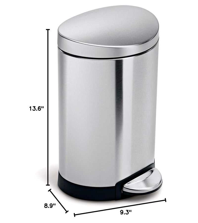 Simple Human 6 Liter / 1.6 Gallon Semi-Round Bathroom Step Trash Can, Brushed Stainless Steel - Image 5