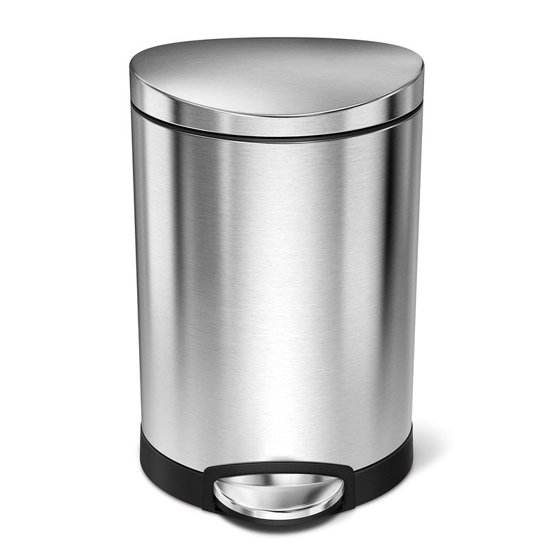 Simple Human 6 Liter / 1.6 Gallon Semi-Round Bathroom Step Trash Can, Brushed Stainless Steel - Image 2