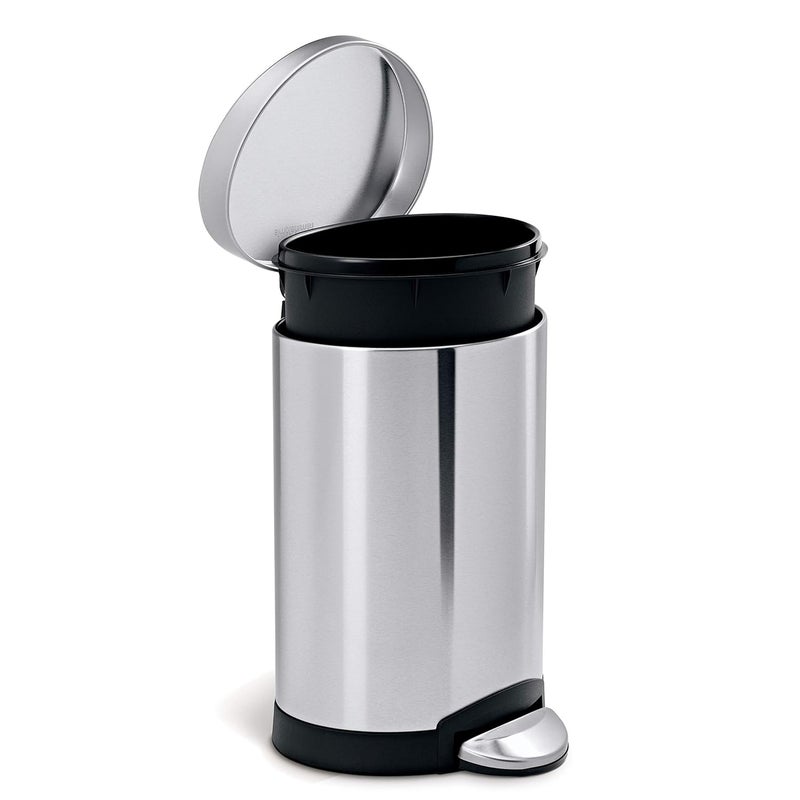 Simple Human 6 Liter / 1.6 Gallon Semi-Round Bathroom Step Trash Can, Brushed Stainless Steel - Image 3