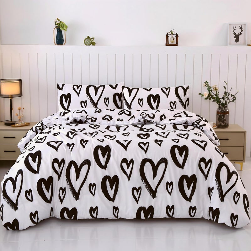 SDIII 3PCS Heart Comforter Set Full, 1 Heart Comforter Full + 2 Pillowcases, Love Romantic Bedding Set for Girls Boys Kids and Teens - Image 1