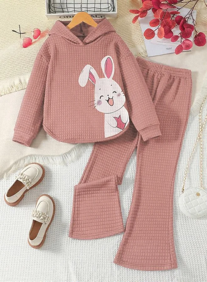 Take Two Girl Graphic Print Hoodie with Flare Pants Set