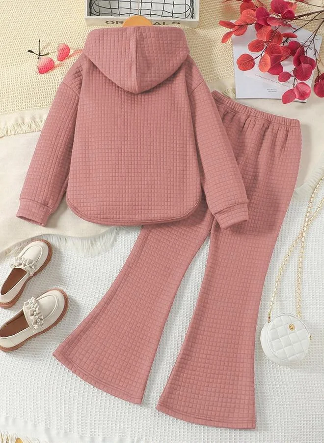 Take Two Girl Graphic Print Hoodie with Flare Pants Set