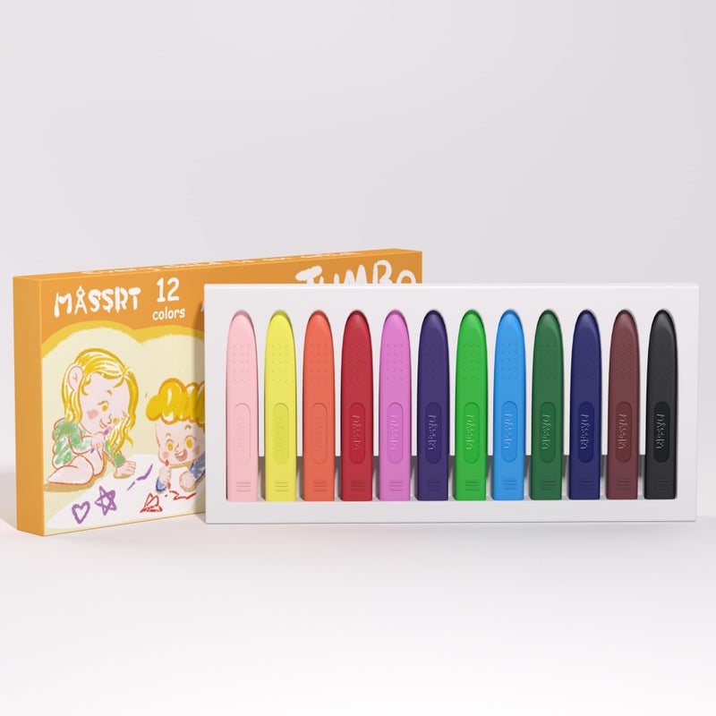 MASSRT Triangle Jumbo Toddler Crayons 12 Count Non Toxic Unbreakable Crayons EasyGrip Washable Safe Coloring Gifts for Babies and Children - Image 2