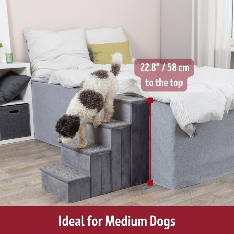 Trixie Velour Dog Stairs with Tread Steps - 4 Step Pet Stairs for Beds and Couches - Foldable with Additional Storage Space - Gray - Image 4