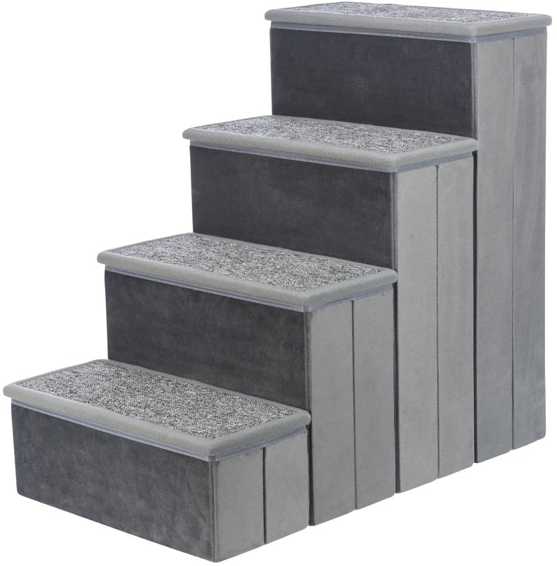 Trixie Velour Dog Stairs with Tread Steps - 4 Step Pet Stairs for Beds and Couches - Foldable with Additional Storage Space - Gray - Image 1