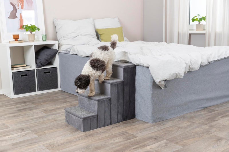 Trixie Velour Dog Stairs with Tread Steps - 4 Step Pet Stairs for Beds and Couches - Foldable with Additional Storage Space - Gray - Image 2