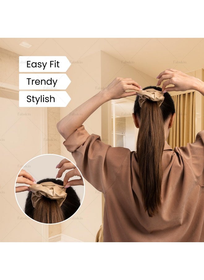 Fabskin Luxury Satin Scrunchies For Women And Girls Stylish & Cute Hair Accessories Ties Scrunchies Ponytail Holders Pack Of 3 (Black White & Grey)  - Image 4