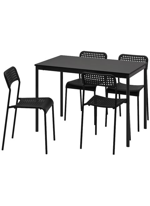 Dining Table And 4 Chairs Set Black 110x67 cm