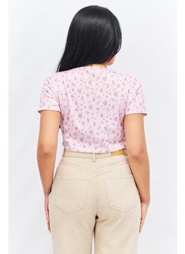 Missguided Women Tie Neck Short Sleeve Allover Printed Blouse, Pink Combo  - Image 4