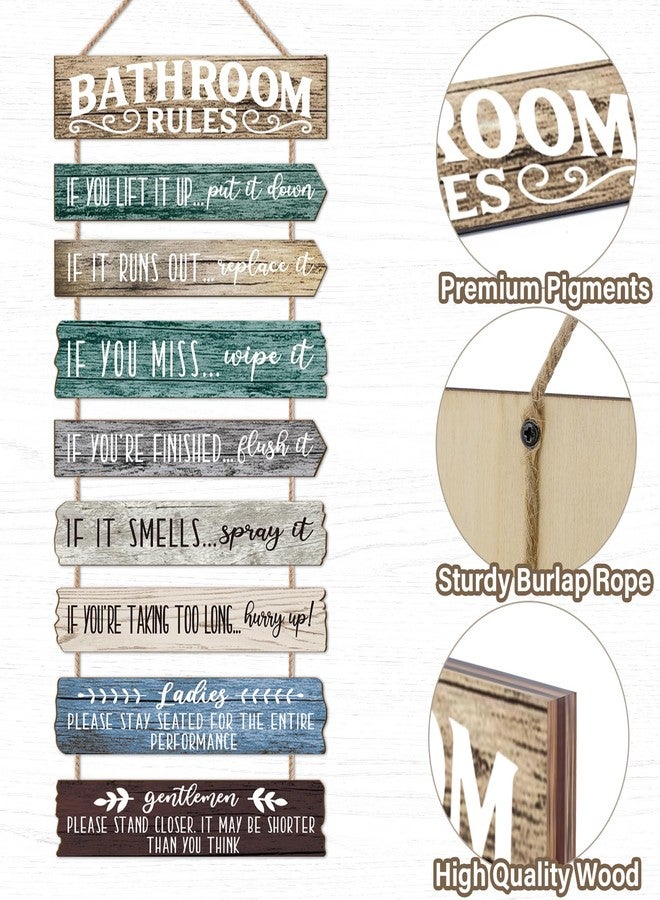 PEKCARGO Bathroom Wall Decor Funny Bathroom Signs Bathroom Rules Pictures Wall Art Decor Rustic Farmhouse Toilet Decor Wooden Sign (Rustic) - Image 3