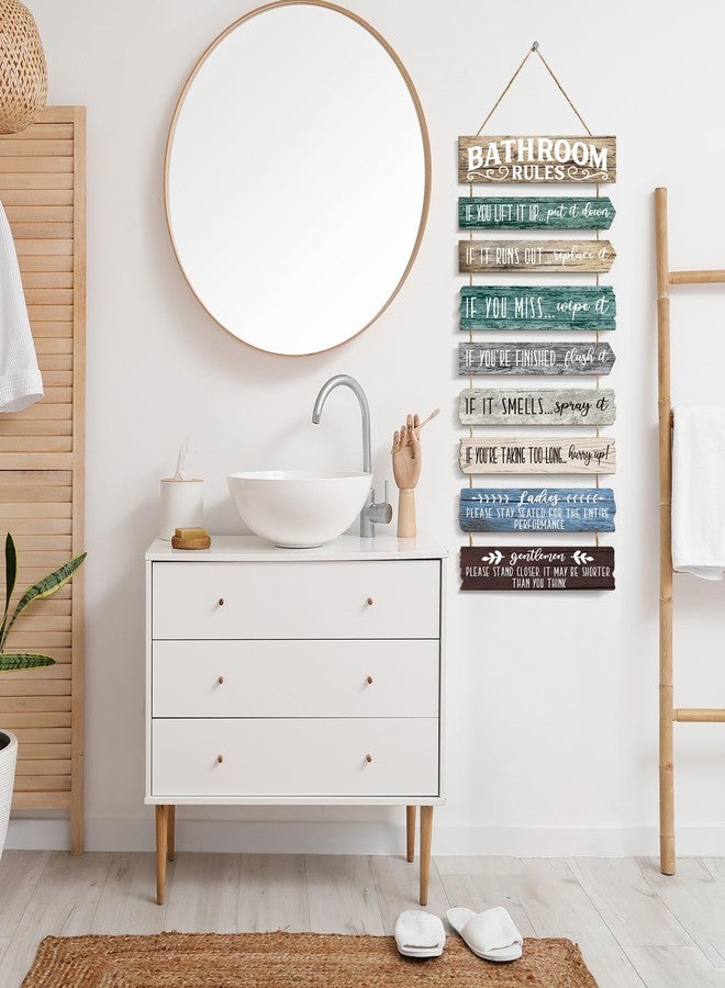 PEKCARGO Bathroom Wall Decor Funny Bathroom Signs Bathroom Rules Pictures Wall Art Decor Rustic Farmhouse Toilet Decor Wooden Sign (Rustic) - Image 5