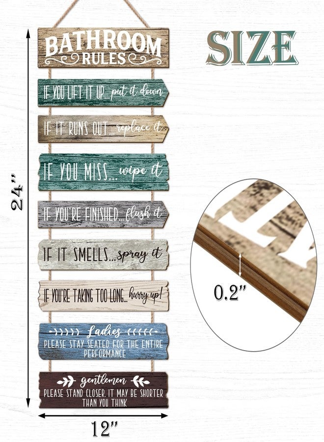 PEKCARGO Bathroom Wall Decor Funny Bathroom Signs Bathroom Rules Pictures Wall Art Decor Rustic Farmhouse Toilet Decor Wooden Sign (Rustic) - Image 2