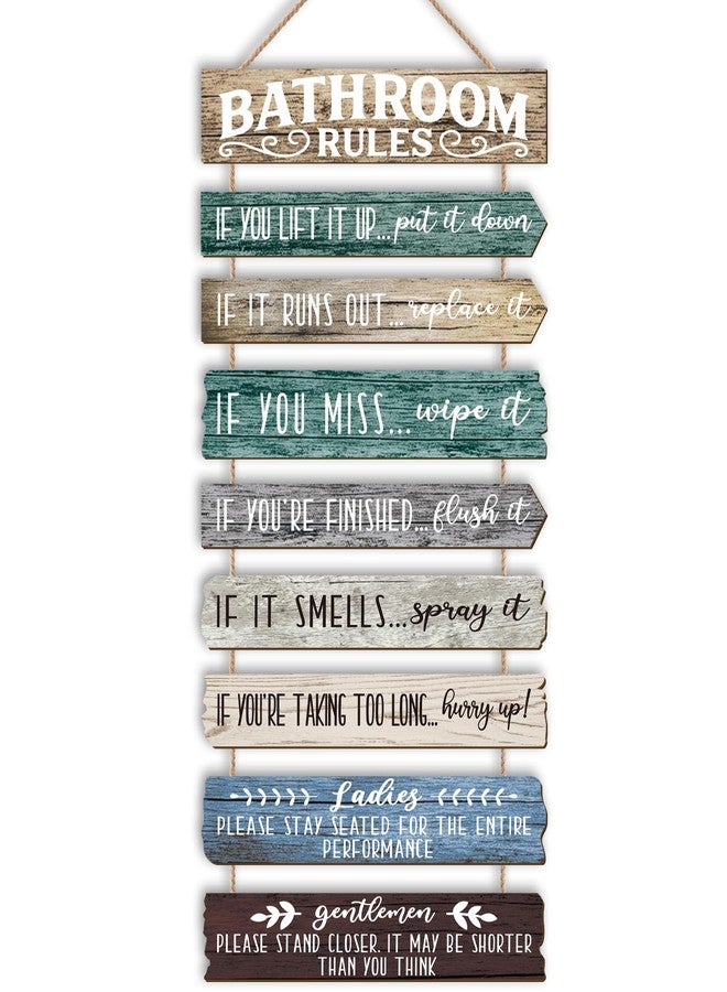 PEKCARGO Bathroom Wall Decor Funny Bathroom Signs Bathroom Rules Pictures Wall Art Decor Rustic Farmhouse Toilet Decor Wooden Sign (Rustic) - Image 1