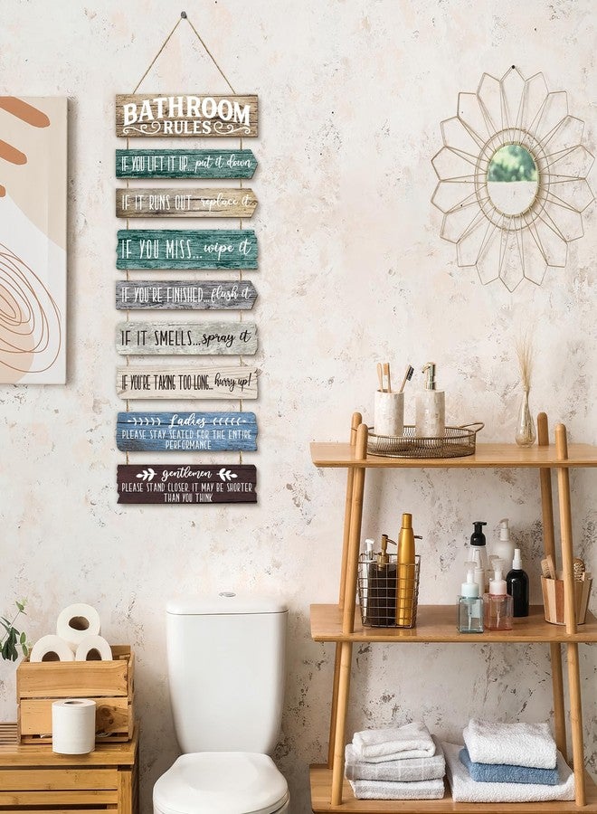 PEKCARGO Bathroom Wall Decor Funny Bathroom Signs Bathroom Rules Pictures Wall Art Decor Rustic Farmhouse Toilet Decor Wooden Sign (Rustic) - Image 4