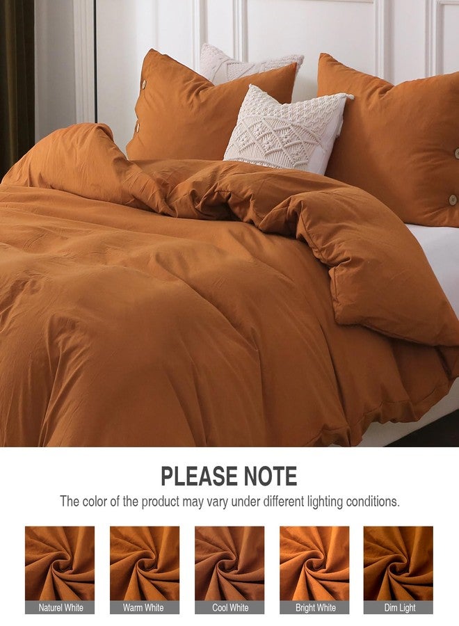 APSMILE Umber Duvet Cover Set Twin Size, 2 Pieces with 1 Duvet Cover 68x90 Inches and 1 Shams (No Comforter), Soft Brushed Washed Cotton-Like Duvet Cover with Button Closure - Image 5