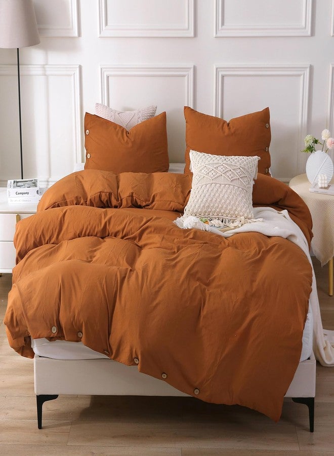 APSMILE Umber Duvet Cover Set Twin Size, 2 Pieces with 1 Duvet Cover 68x90 Inches and 1 Shams (No Comforter), Soft Brushed Washed Cotton-Like Duvet Cover with Button Closure - Image 1