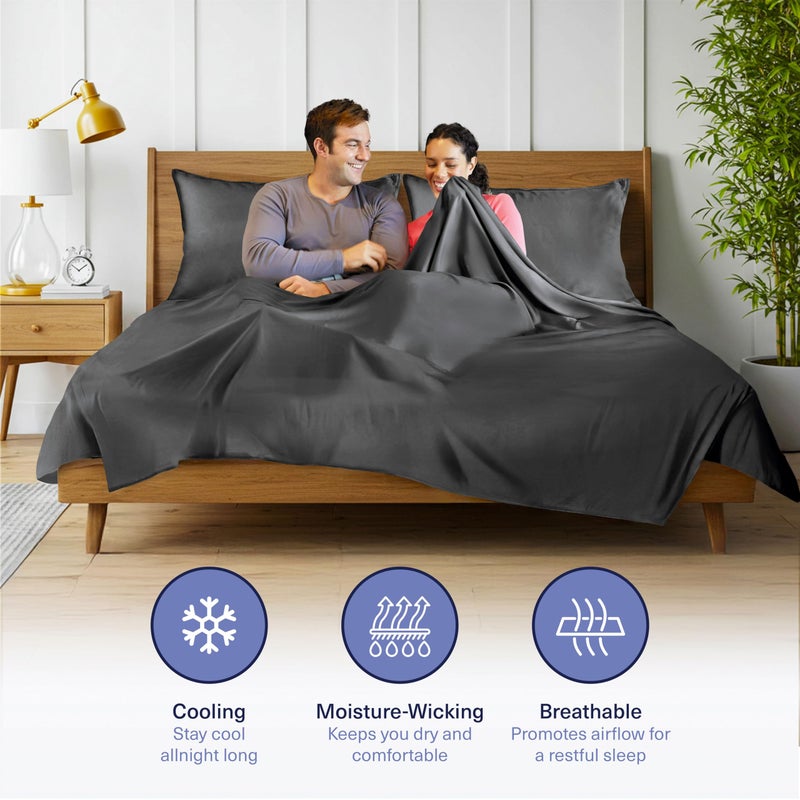 Kickoff Home Kickoff Viscose Bamboo Sheets King Size 4-pc 100% Organic Bamboo Viscose Bed Cooling Sheets King Size Set Cool Bedding for hot Sleepers Sheet, Flat, Fitted, Pillowcases (Pewter,K) - Image 3