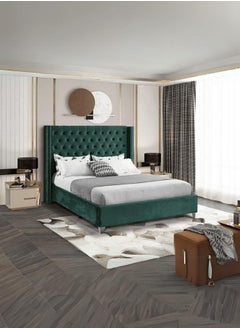 Bed and Mattress Zone Fabric Tufted Upholstered Bed 200x160 Queen Size Green Color 