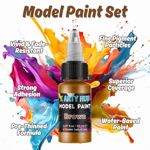 X ARTY HUB Model Paint Set - 20 Colors with 3 Brushes, Miniature Paints (Base/Skin Tones/Shadows/Metallics) for Airbrushing & Hand Painting, Acrylic Paint for Models, Miniatures & Wargaming Props - Image 3