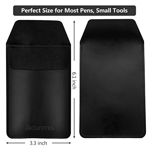 Aidunmis Pen Pocket Protector, 2 Pieces PU Leather Pocket Pen Holder Organizer Pouch for Shirts Lab Coats Pants Pen Sleeve - Multi-Purpose Pen Pocket Holds Pens Pointers Pencils and Notes Card - Black - Image 2