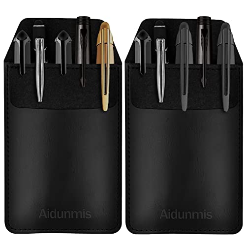 Aidunmis Pen Pocket Protector, 2 Pieces PU Leather Pocket Pen Holder Organizer Pouch for Shirts Lab Coats Pants Pen Sleeve - Multi-Purpose Pen Pocket Holds Pens Pointers Pencils and Notes Card - Black - Image 1