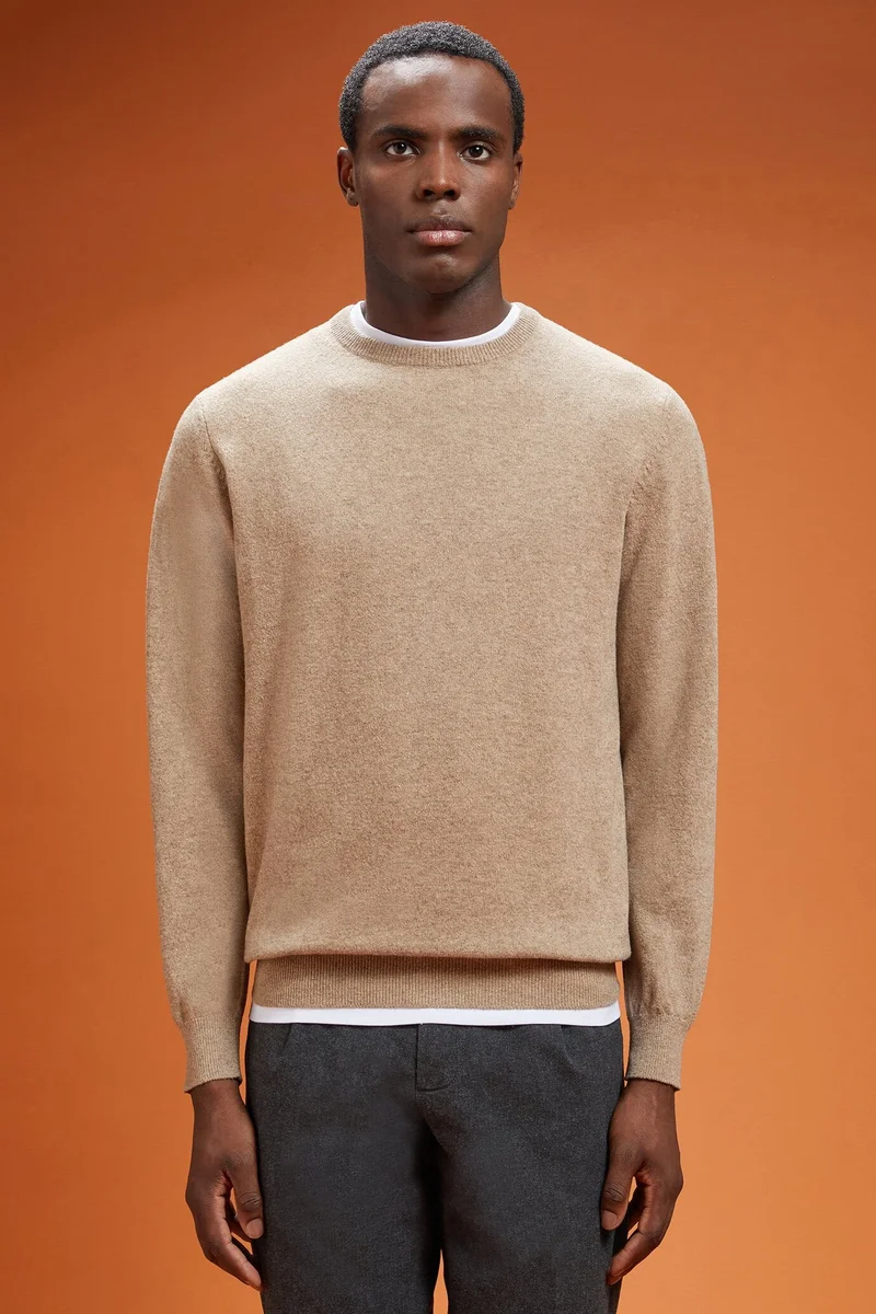 Men's regular fit lambswool jumper - Beige