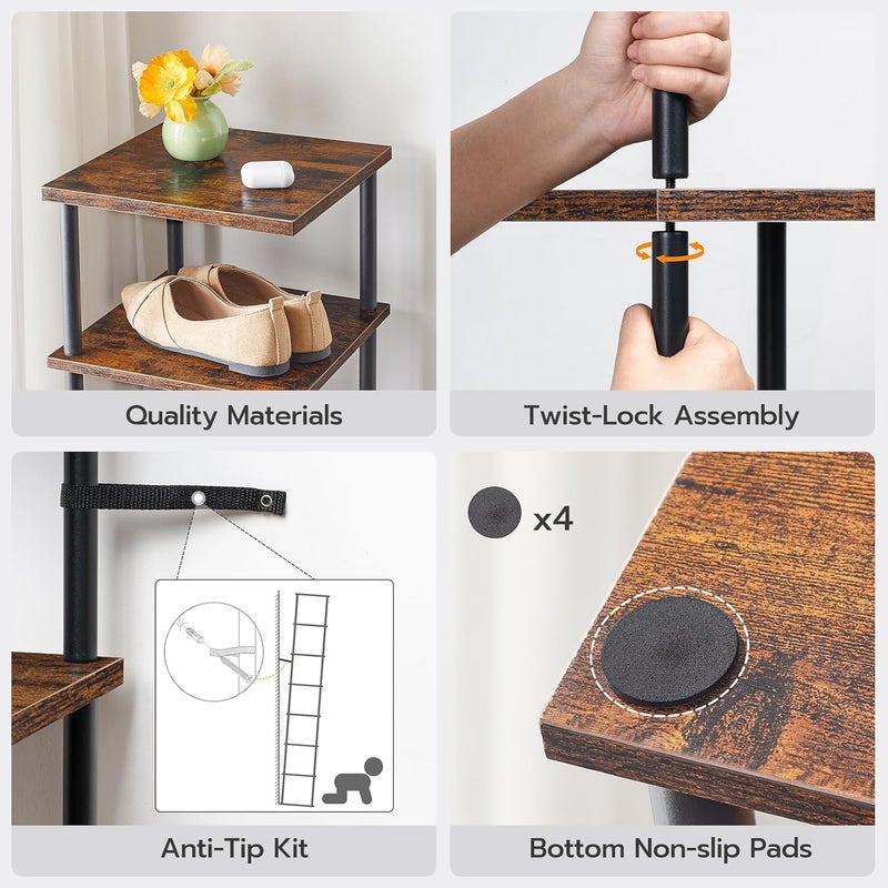 HOOBRO Vertical Shoe Rack for Small Space, 8-Tier Corner Shoes Shelf, Tall Shoe Storage Organizer for Entryway, Narrow Shoe Rack for Hallway, Bedroom, Rustic Brown and Black EBF22XJ01 - Image 4
