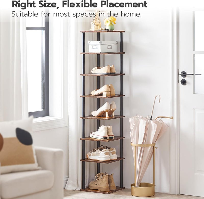 HOOBRO Vertical Shoe Rack for Small Space, 8-Tier Corner Shoes Shelf, Tall Shoe Storage Organizer for Entryway, Narrow Shoe Rack for Hallway, Bedroom, Rustic Brown and Black EBF22XJ01 - Image 2