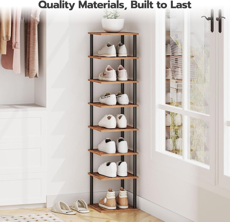 HOOBRO Vertical Shoe Rack for Small Space, 8-Tier Corner Shoes Shelf, Tall Shoe Storage Organizer for Entryway, Narrow Shoe Rack for Hallway, Bedroom, Rustic Brown and Black EBF22XJ01 - Image 1
