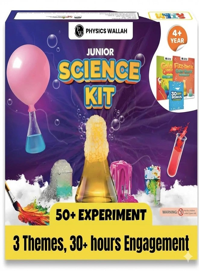 PW Junior Science Kit for Kids Age 4-14 Years Old, 50+ Science Experiments Including DIY - Under Water Volcano, Exploding Art, Balloon Inflator & More | Birthday Gift | Educational Toy | Stem Learning - Image 1