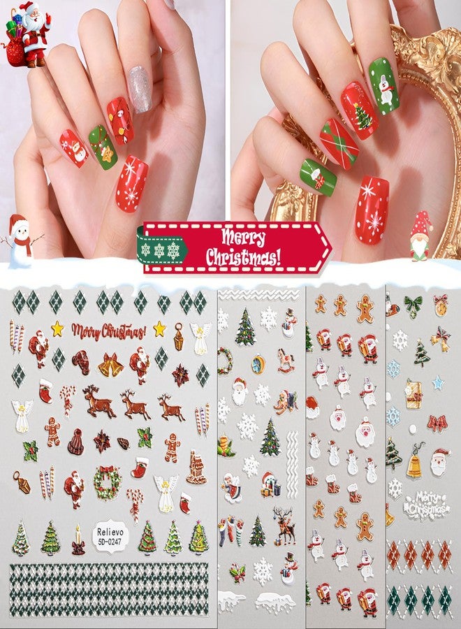winthrop 8 Sheets Christmas Nail Art Stickers Decals 5D Embossed Self-Adhesive Pegatinas Uñas Navidad Snowflake Santa Claus Snowman Reindeer Winter Holiday Manicure Decoration Supplies Accessories for Women - Image 2
