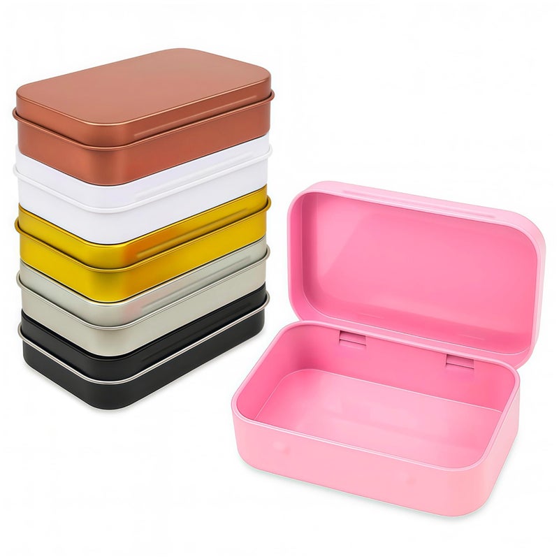 LJY 6 Pack Rectangular Metal Hinged Tin Boxes, 3.7 x 2.4 x 0.9 in Colorful,Small Metal Storage Containers in Mixed Colors for DIY Organization and Small Parts Storage - Image 1