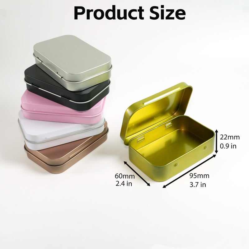 LJY 6 Pack Rectangular Metal Hinged Tin Boxes, 3.7 x 2.4 x 0.9 in Colorful,Small Metal Storage Containers in Mixed Colors for DIY Organization and Small Parts Storage - Image 3