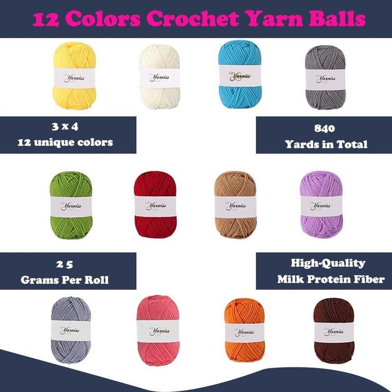 Yarniss Crochet Kits for Beginners,All in One Crochet Kits with 840 Yards Crochet Yarn,Ergonomic Crochet Hooks Set with Yarn for Adults,Navy - Image 4