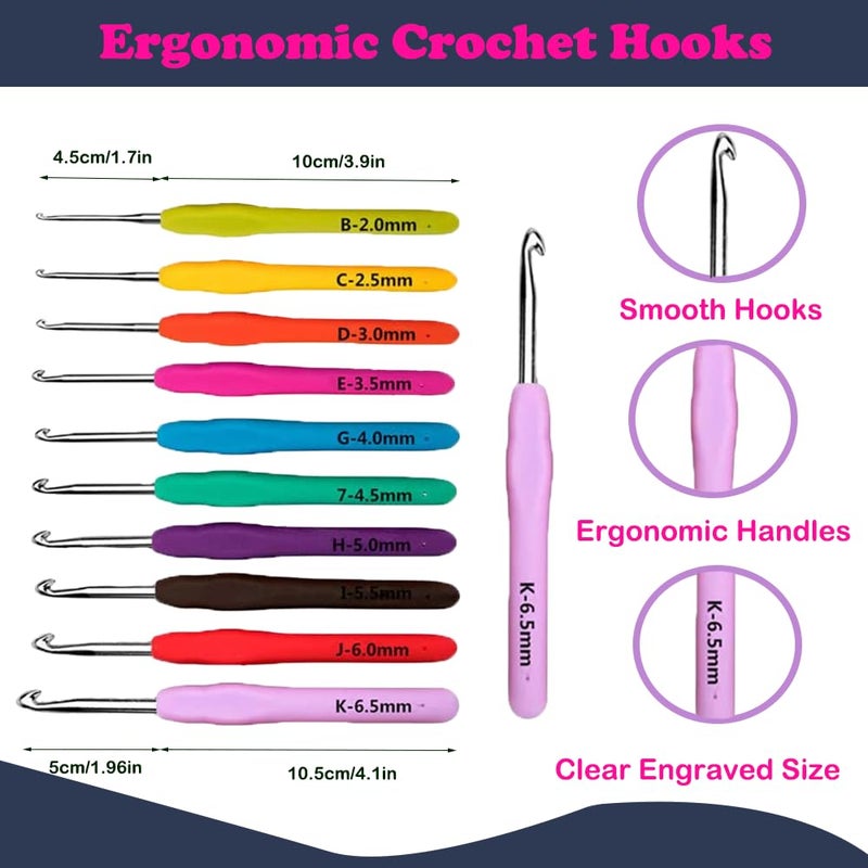 Yarniss Crochet Kits for Beginners,All in One Crochet Kits with 840 Yards Crochet Yarn,Ergonomic Crochet Hooks Set with Yarn for Adults,Navy - Image 3