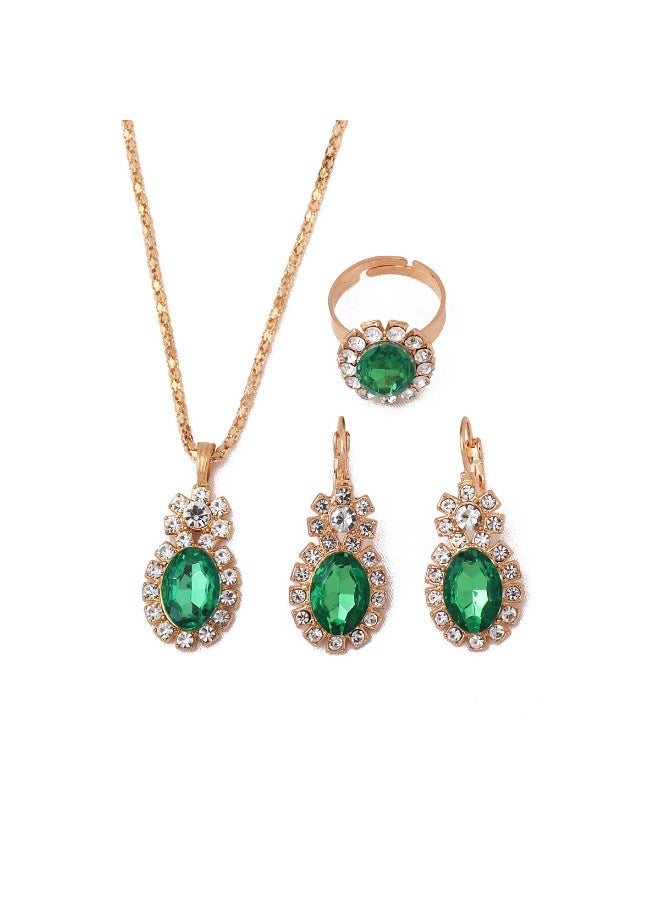 إينوشا طقم الزمرد الأخضر على الطراز القديم - مجموعة ثلاثية كاملة من القلادة المتدلية والأقراط الطويلة والخاتم الفاخر - Image 2