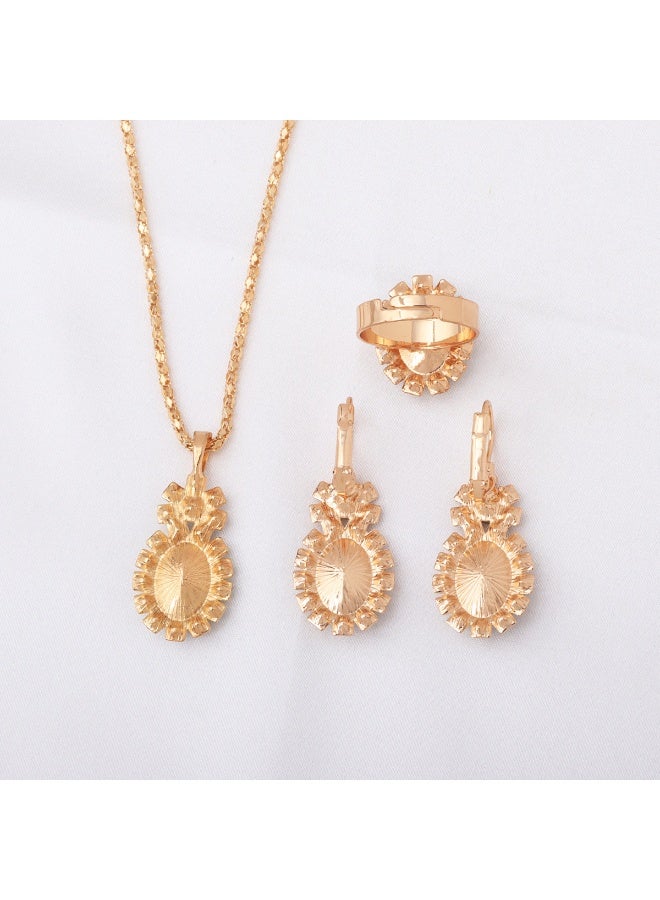 إينوشا طقم الزمرد الأخضر على الطراز القديم - مجموعة ثلاثية كاملة من القلادة المتدلية والأقراط الطويلة والخاتم الفاخر - Image 3